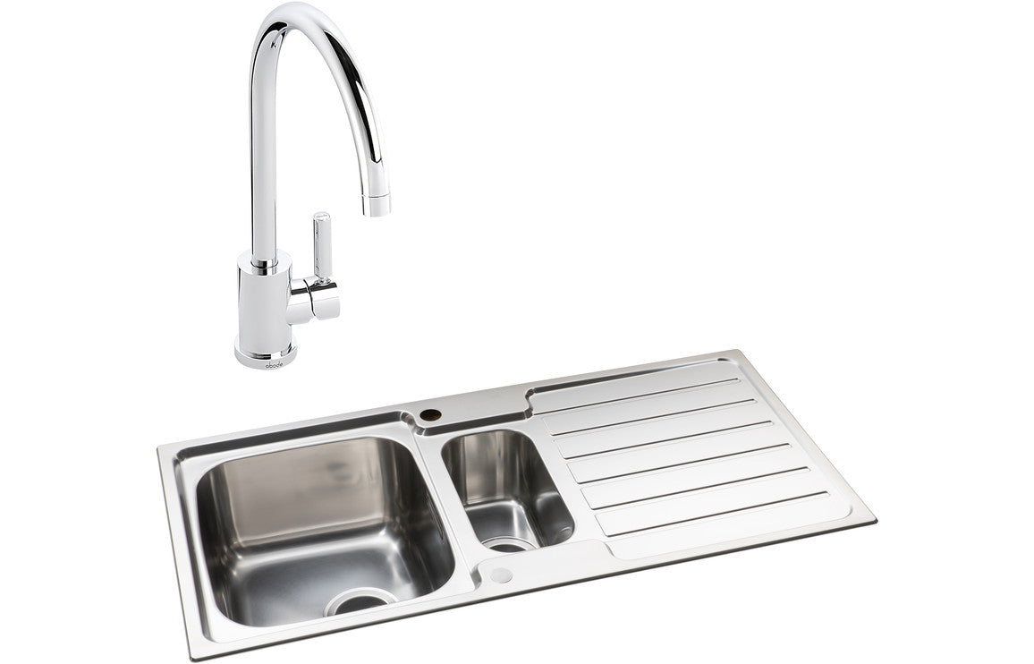 Shop Now Abode Neron 1.5B Inset Stainless Steel Sink & Atlas Tap Pack In UK Abode Neron 1.5B Inset Stainless Steel Sink & Atlas Tap Pack UK