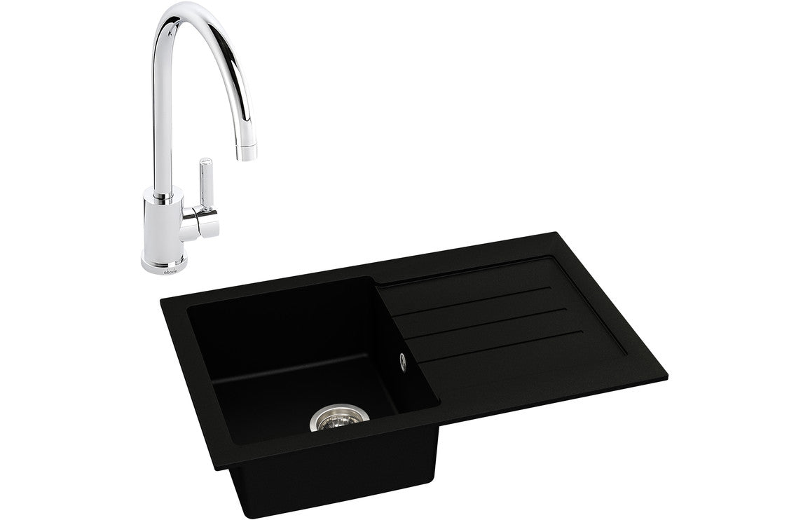 Shop Now Abode Xcite 1B Inset Black Metallic Sink & Atlas Tap Pack In UK Abode Xcite 1B Inset Black Metallic Sink & Atlas Tap Pack UK