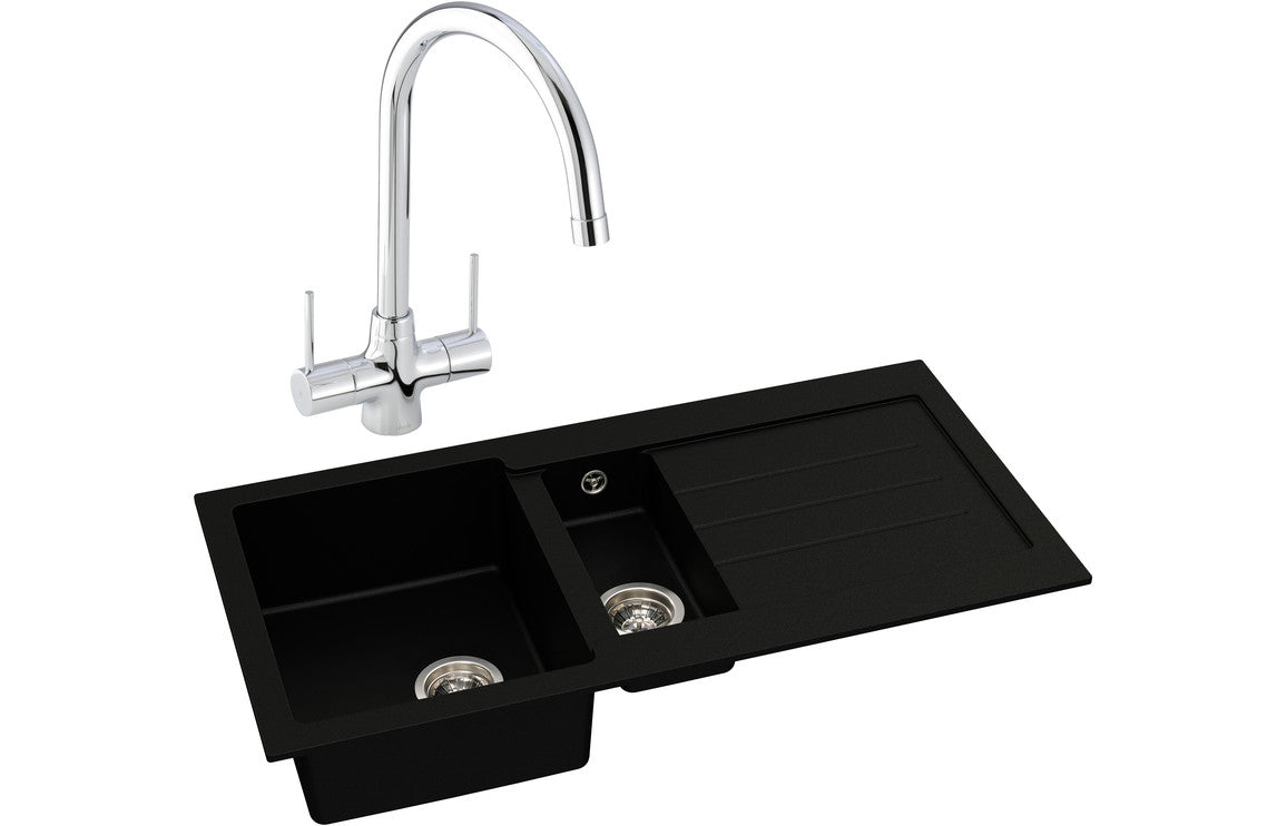 Shop Now Abode Xcite 1.5B Inset Black Metallic Sink & Nexa Tap Pack In UK Abode Xcite 1.5B Inset Black Metallic Sink & Nexa Tap Pack UK