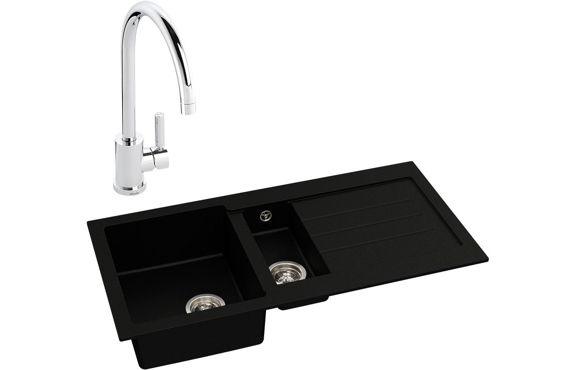Shop Now Abode Xcite 1.5B Inset Black Metallic Sink & Atlas Tap Pack In UK Abode Xcite 1.5B Inset Black Metallic Sink & Atlas Tap Pack UK
