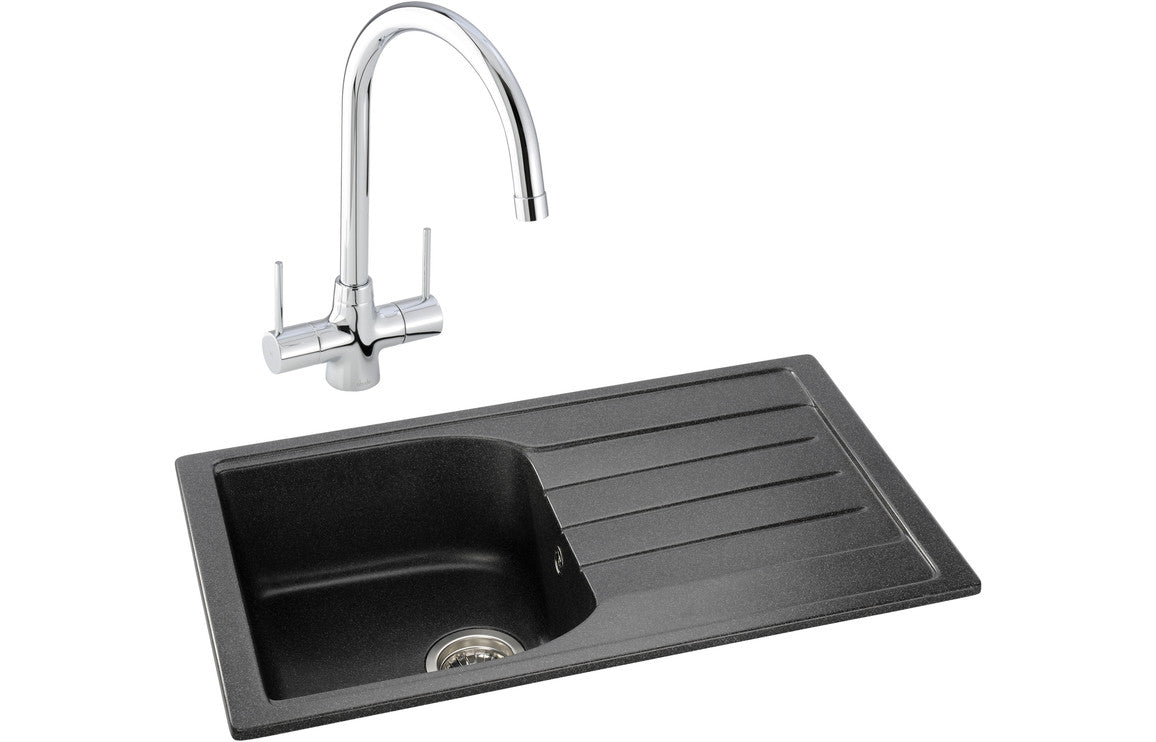 Shop Now Abode Oriel 1B Inset Black Granite Sink & Nexa Tap Pack In UK Abode Oriel 1B Inset Black Granite Sink & Nexa Tap Pack UK