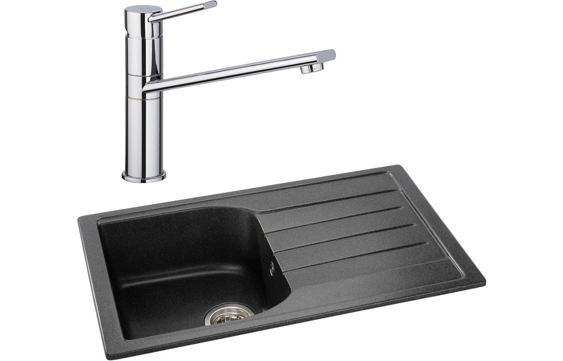 Shop Now Abode Oriel 1B Inset Black Granite Sink & Specto Tap Pack In UK Abode Oriel 1B Inset Black Granite Sink & Specto Tap Pack UK