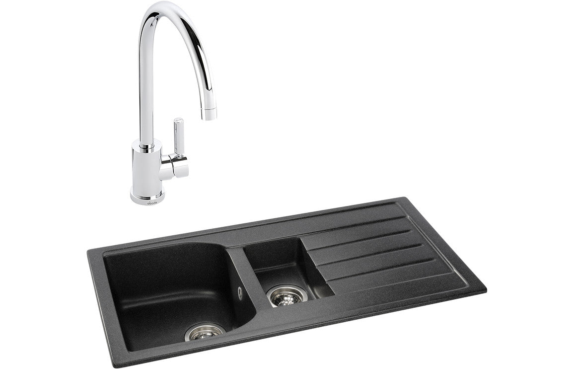 Shop Now Abode Oriel 1.5B Inset Black Granite Sink & Atlas Tap Pack In UK Abode Oriel 1.5B Inset Black Granite Sink & Atlas Tap Pack UK