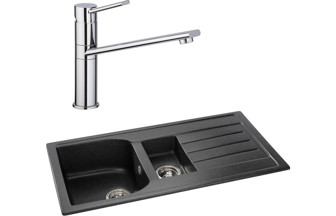 Shop Now Abode Oriel 1.5B Inset Black Granite Sink & Specto Tap Pack In UK Abode Oriel 1.5B Inset Black Granite Sink & Specto Tap Pack UK