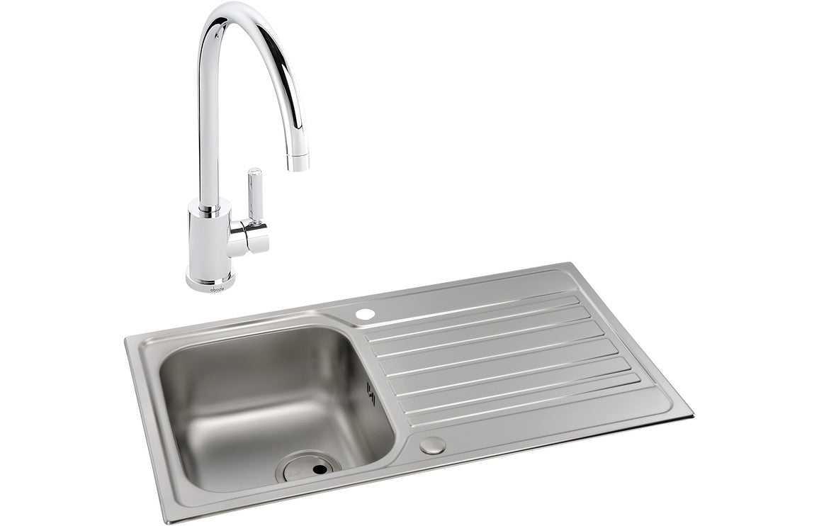 Shop Now Abode Connekt 1B Inset Stainless Steel Sink & Atlas Tap Pack In UK Abode Connekt 1B Inset Stainless Steel Sink & Atlas Tap Pack UK