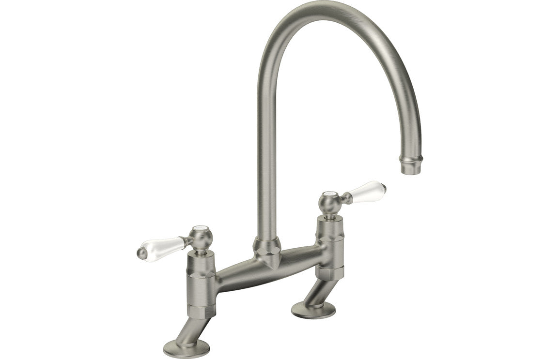 Shop Now Abode Ludlow Bridge Mixer Tap - Brushed Nickel In UK Abode Ludlow Bridge Mixer Tap - Brushed Nickel UK