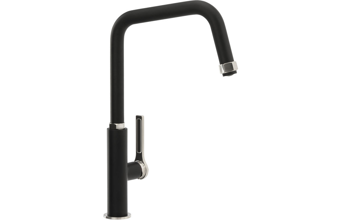 Shop Now Abode Hex Single Lever Mixer Tap - Brushed Nickel/Black In UK Abode Hex Single Lever Mixer Tap - Brushed Nickel/Black UK