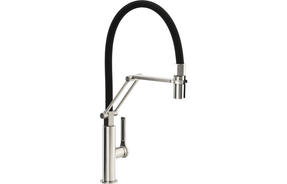 Shop Now Abode Hex Professional Mixer Tap - Brushed Nickel In UK Abode Hex Professional Mixer Tap - Brushed Nickel UK