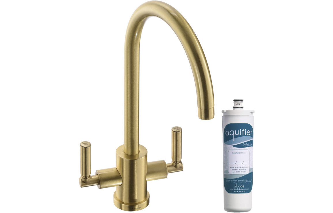 Shop Now Abode Atlas Monobloc Aquifier Mixer Tap - Brushed Brass In UK Abode Atlas Monobloc Aquifier Mixer Tap - Brushed Brass UK