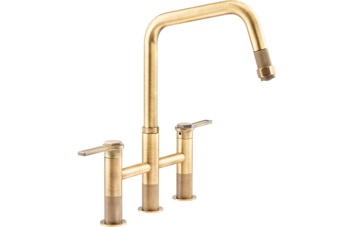 Abode Hex Bridge Dual Lever Mixer Tap with Pull Out - Antique Brass Abode Hex Bridge Dual Lever Mixer Tap with Pull Out - Antique Brass