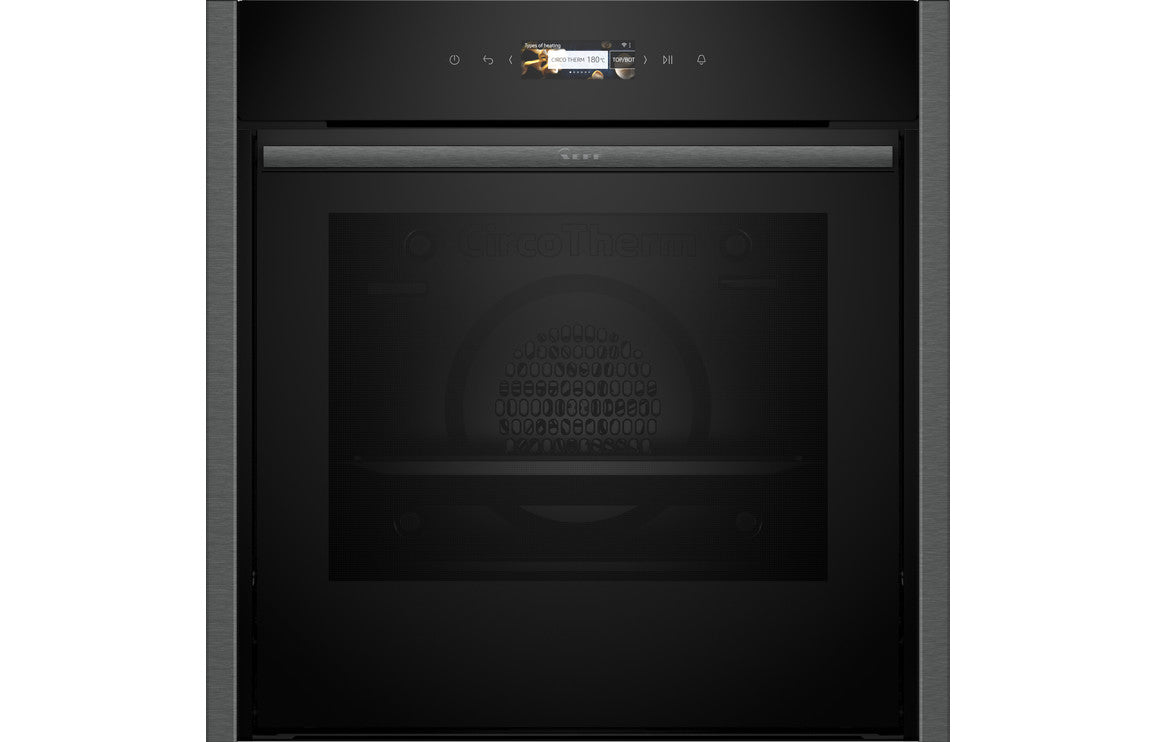 Neff N70 B54CR31G0B Single Slide & Hide Electric Oven - Black with Steel Trim Neff N70 B54CR31G0B Single Slide & Hide Electric Oven - Black with Steel Trim