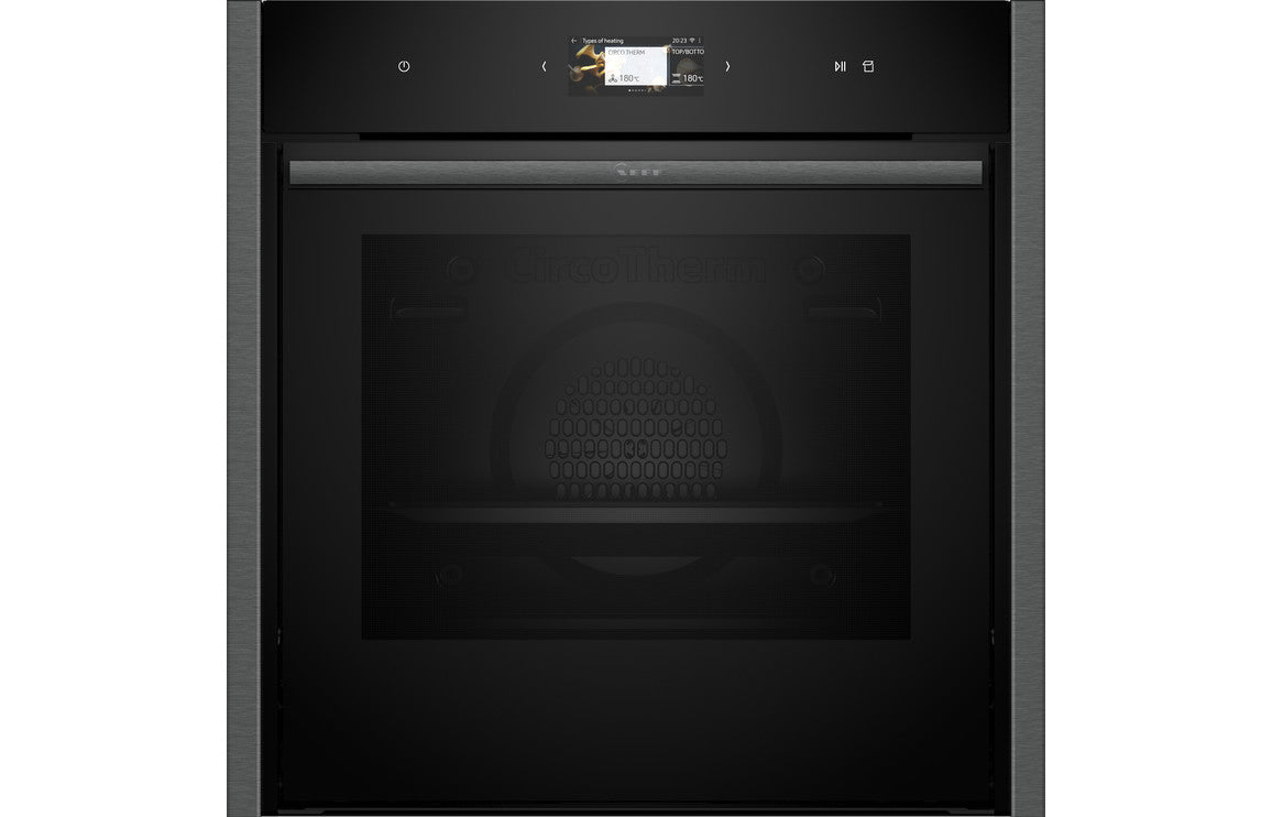 Neff N90 B64FS31G0B Single Slide & Hide Electric Oven with Steam - Black with Graphite Trim Neff N90 B64FS31G0B Single Slide & Hide Electric Oven with Steam - Black with Graphite Trim