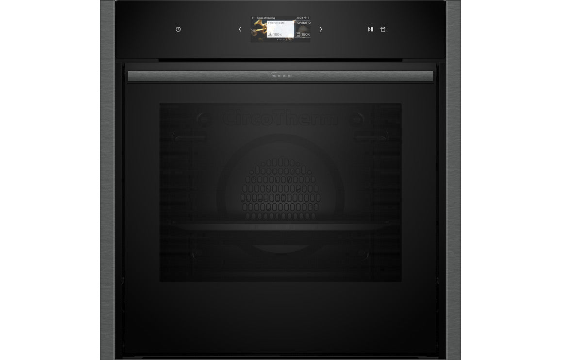 Neff N90 B64VS71G0B Single Slide & Hide Pyrolytic Oven with Steam - Black with Graphite Trim Neff N90 B64VS71G0B Single Slide & Hide Pyrolytic Oven with Steam - Black with Graphite Trim