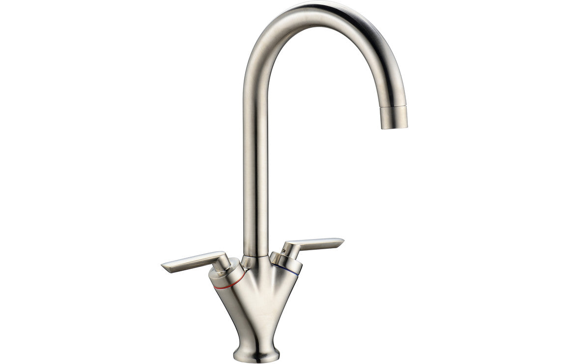 Prima V Shape Dual Lever Mixer Tap - Brushed Steel Prima V Shape Dual Lever Mixer Tap - Brushed Steel