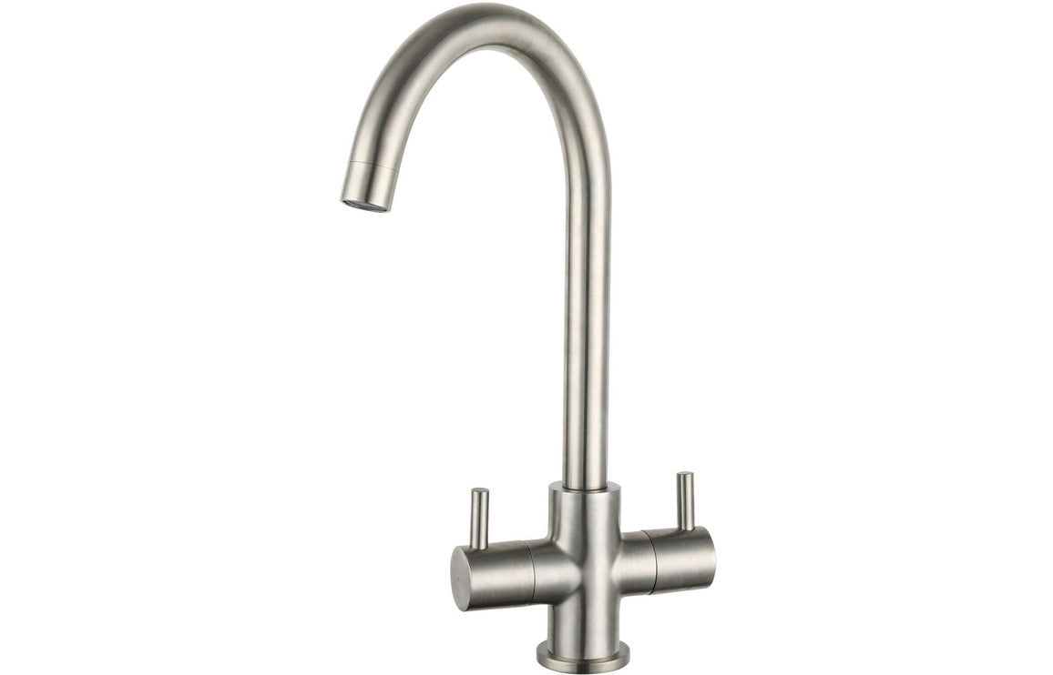 Prima Staten Swan Neck Dual Lever Mixer Tap - Brushed Steel Prima Staten Swan Neck Dual Lever Mixer Tap - Brushed Steel
