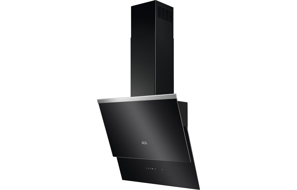 AEG DVB5560B 55cm Angled Chimney Hood - Black Glass AEG DVB5560B 55cm Angled Chimney Hood - Black Glass