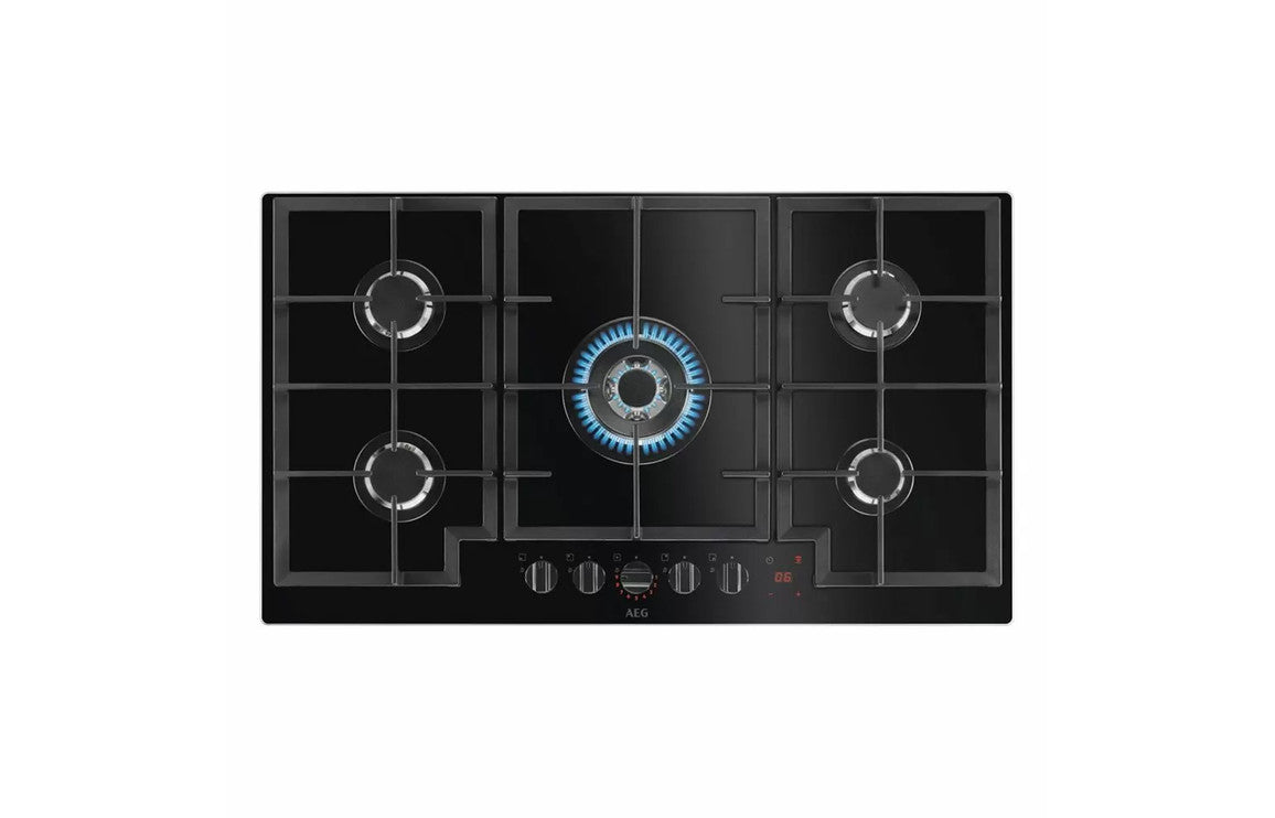 AEG HKB95450NB 90cm Gas on Glass Hob - Black AEG HKB95450NB 90cm Gas on Glass Hob - Black