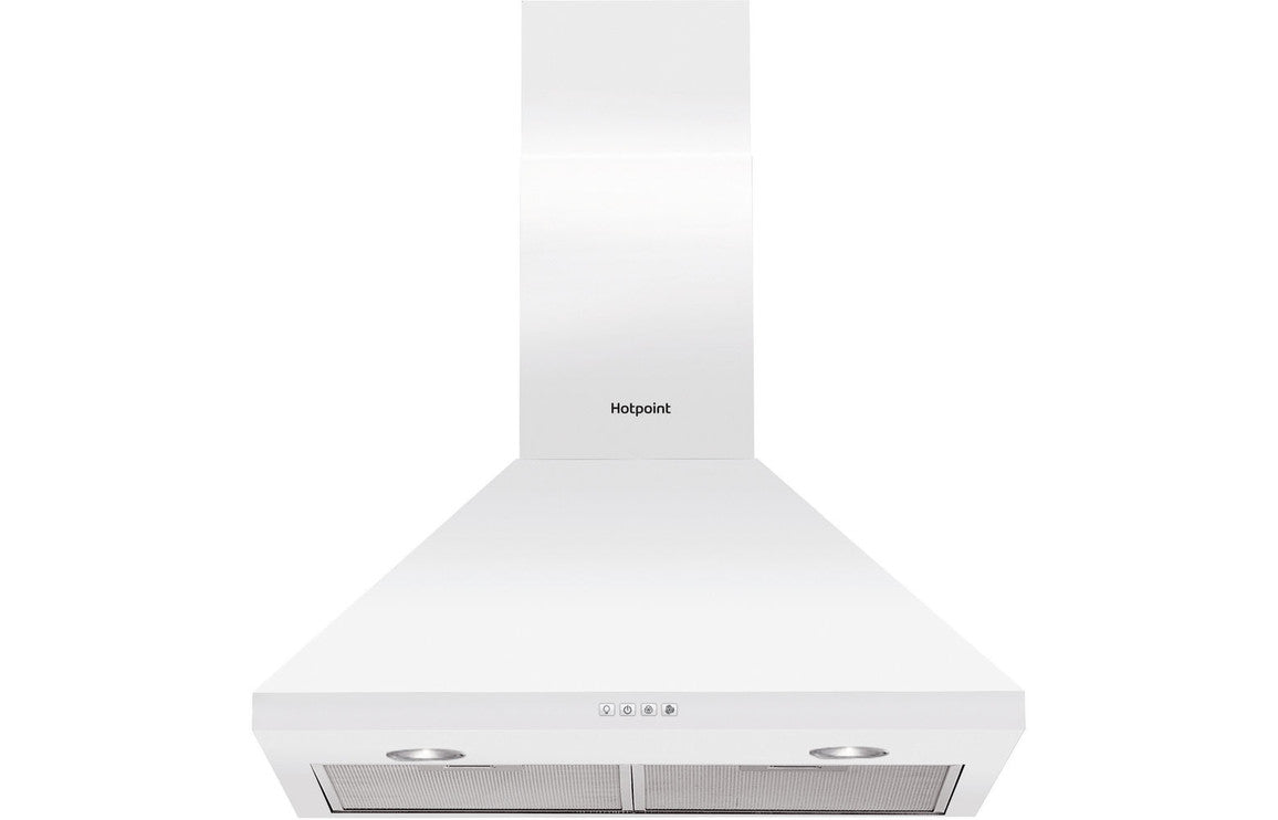 Shop Now Hotpoint PHPC6.5FLMX 60cm Pyramid Chimney Hood - White In UK Hotpoint PHPC6.5FLMX 60cm Pyramid Chimney Hood - White UK