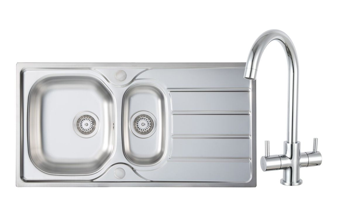 Shop Now Prima 1.5B Inset Sink & Staten Tap Pack - Stainless Steel & Chrome In UK Prima 1.5B Inset Sink & Staten Tap Pack - Stainless Steel & Chrome UK