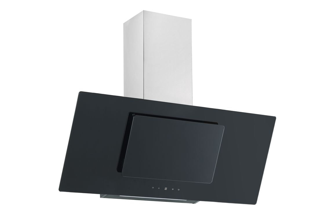 Prima PRAE0042 90cm Angled Chimney Hood - Black Glass Prima PRAE0042 90cm Angled Chimney Hood - Black Glass