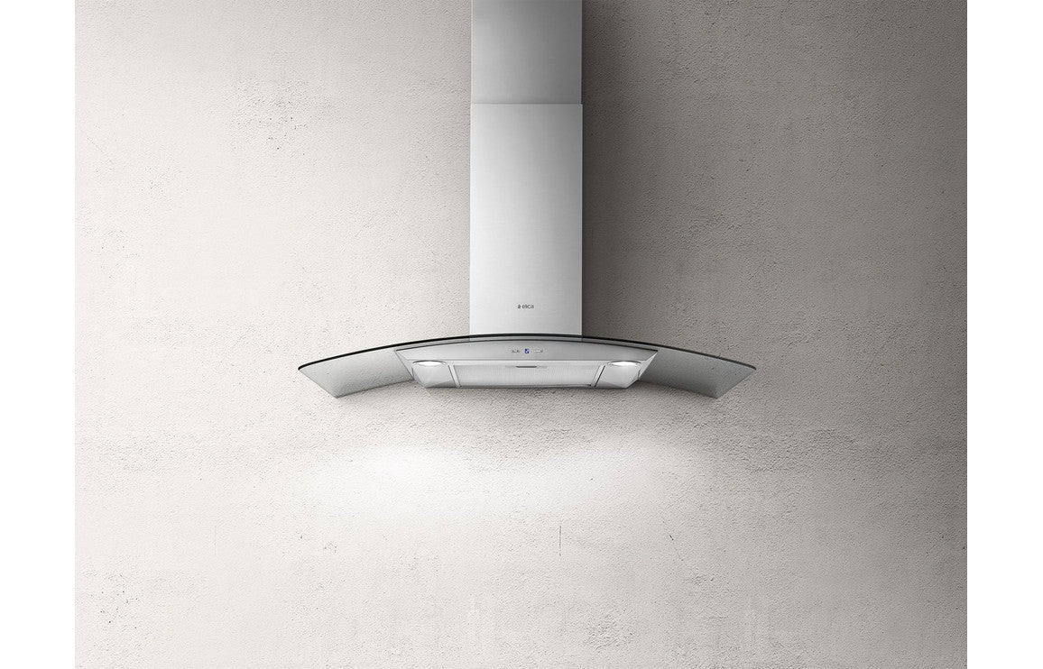 Elica Reef 90cm Curved Glass Chimney Hood - Stainless Steel Elica Reef 90cm Curved Glass Chimney Hood - Stainless Steel