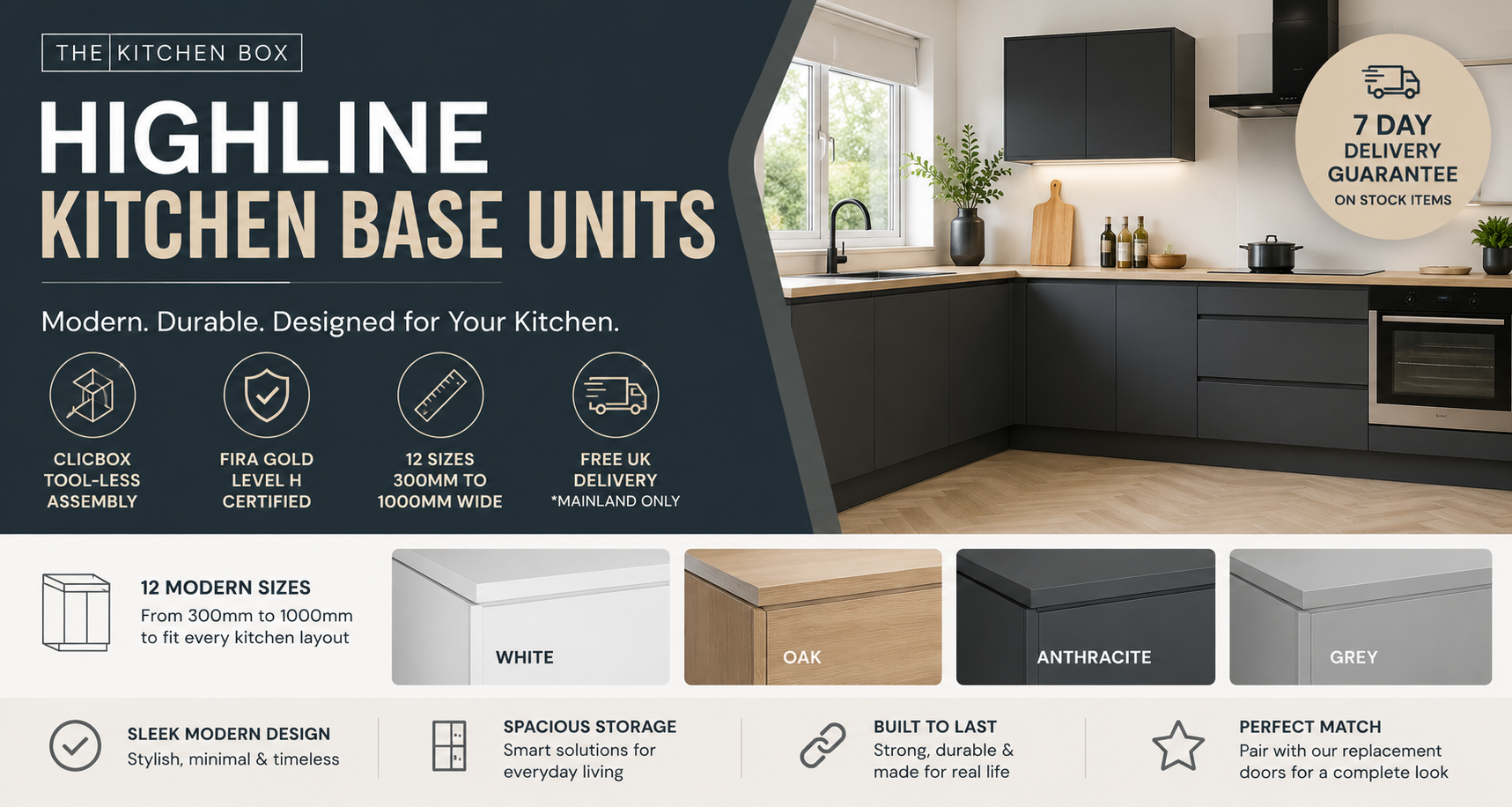 Highline Kitchen Base Units UK | Modern Flat Pack Kitchen Cabinets
