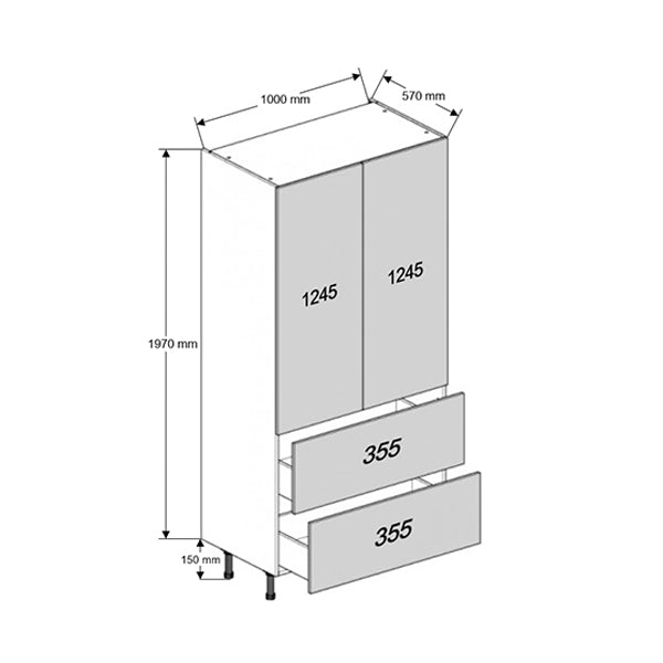 1000 Standard Double Larder Cabinet with 2-Pan Drawers