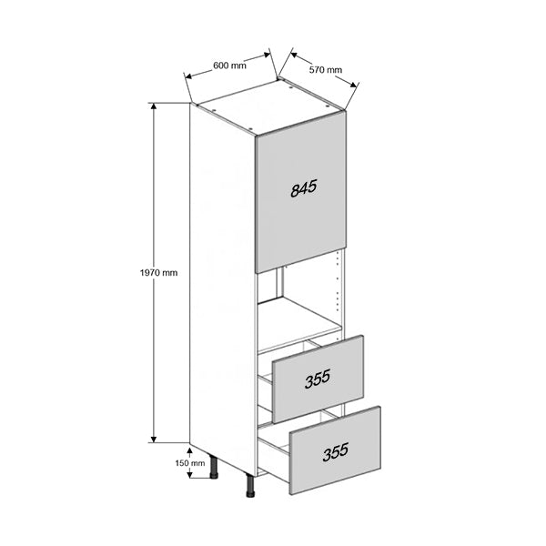 600 Standard Height Single 450h Microwave/Compact Housing Cabinet with 2-Pan Drawers
