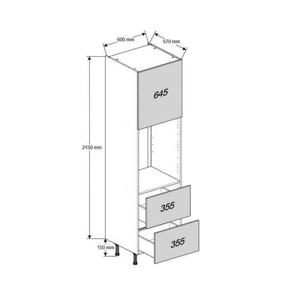 600 Tall Height Double Oven Housing Cabinet with 2-Pan Drawers