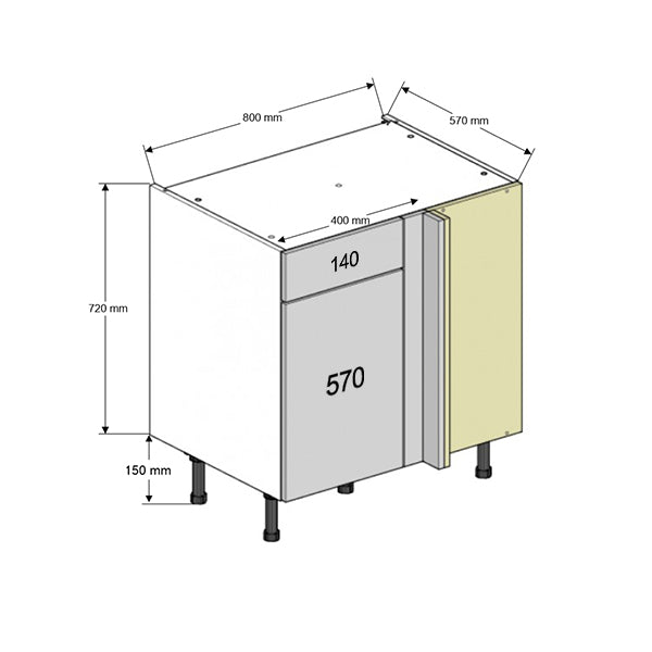 800 Drawerline Corner Base Cabinet with 400 Door & Drawer (Right)