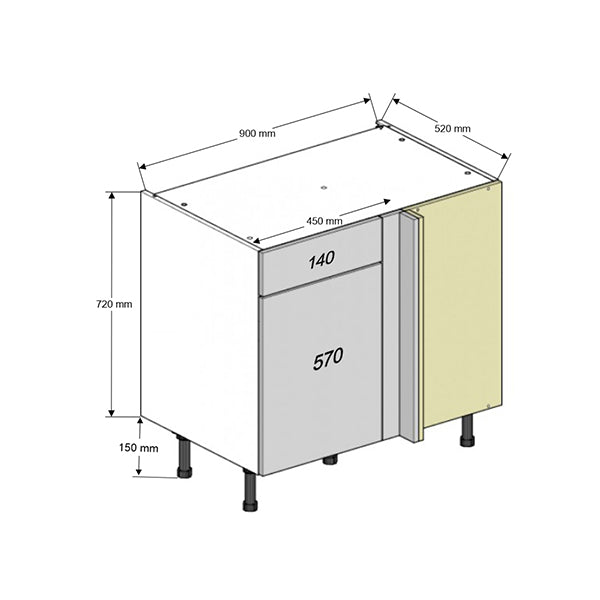 900 Drawerline Corner Base Cabinet with 450 Door & Drawer (Right)