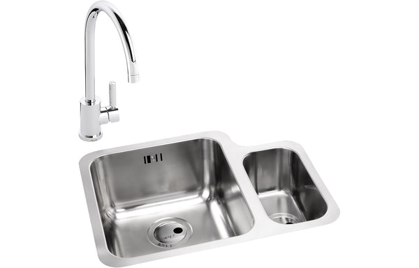 Abode Matrix 1.5B LHMB Undermount Stainless Steel Sink & Atlas Tap Pack