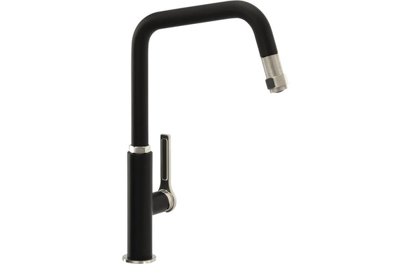 Abode Hex Single Lever Mixer Tap with Pull Out - Brushed Nickel/Black