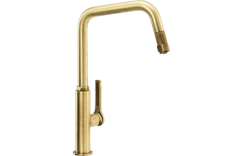 Abode Hex Single Lever Mixer Tap with Pull Out - Antique Brass