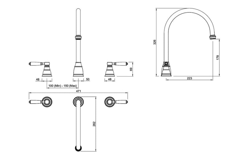 Abode Oxbury 3 Part Mixer Tap - Brushed Nickel