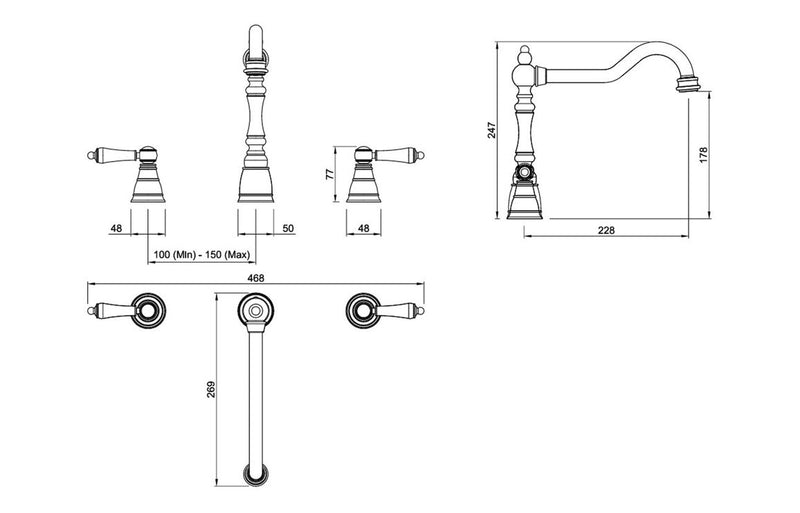 Abode Mayenne 3 Part Mixer Tap - Antique Brass