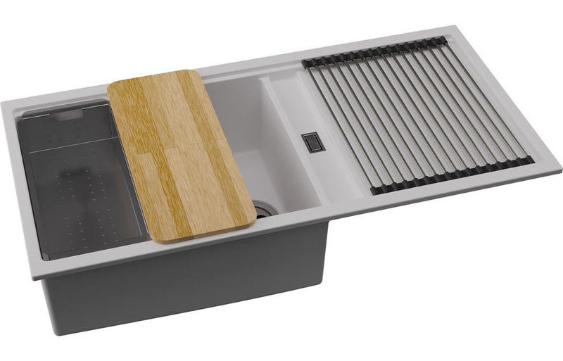 Abode Syncronist Large 1.25B & Drainer Inset/Undermount Sink - White