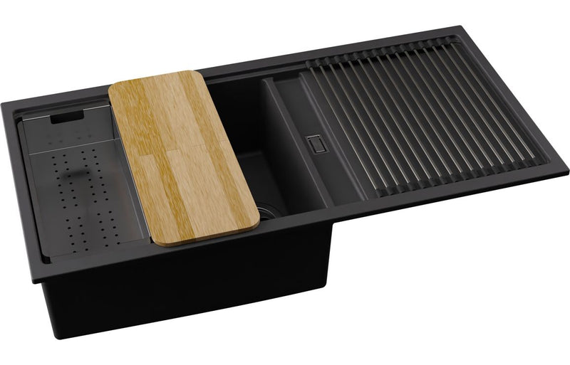 Abode Syncronist Large 1.25B & Drainer Inset/Undermount Sink - Metallic Black