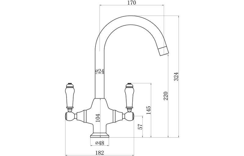 Prima Traditional Belfast Dual Lever Tap - Chrome