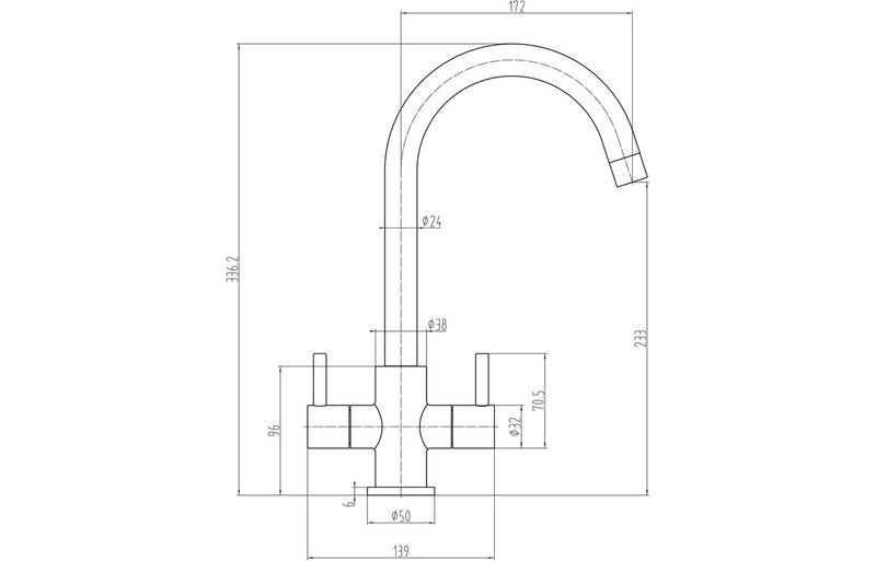 Prima Staten Swan Neck Dual Lever Mixer Tap - Brushed Steel