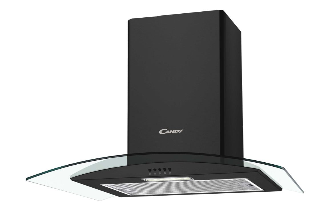 Candy CGM60NN 60cm Curved Glass Chimney Hood - Black steel & Glass UK