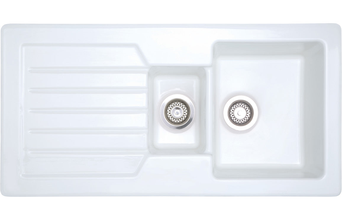 Prima 1.5B 1D Reversible Inset Ceramic Sink - White UK