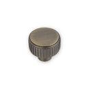 Linden Reeded Edge Round Post Knob, 35mm Diameter, Antique Brass