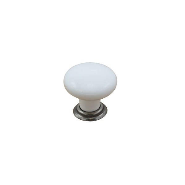 Ceramic Round Knob White/Pewter