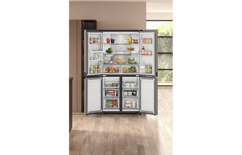 Hotpoint HQ9 U2BL G F/S Frost Free American Fridge Freezer - Black & Stainless Steel