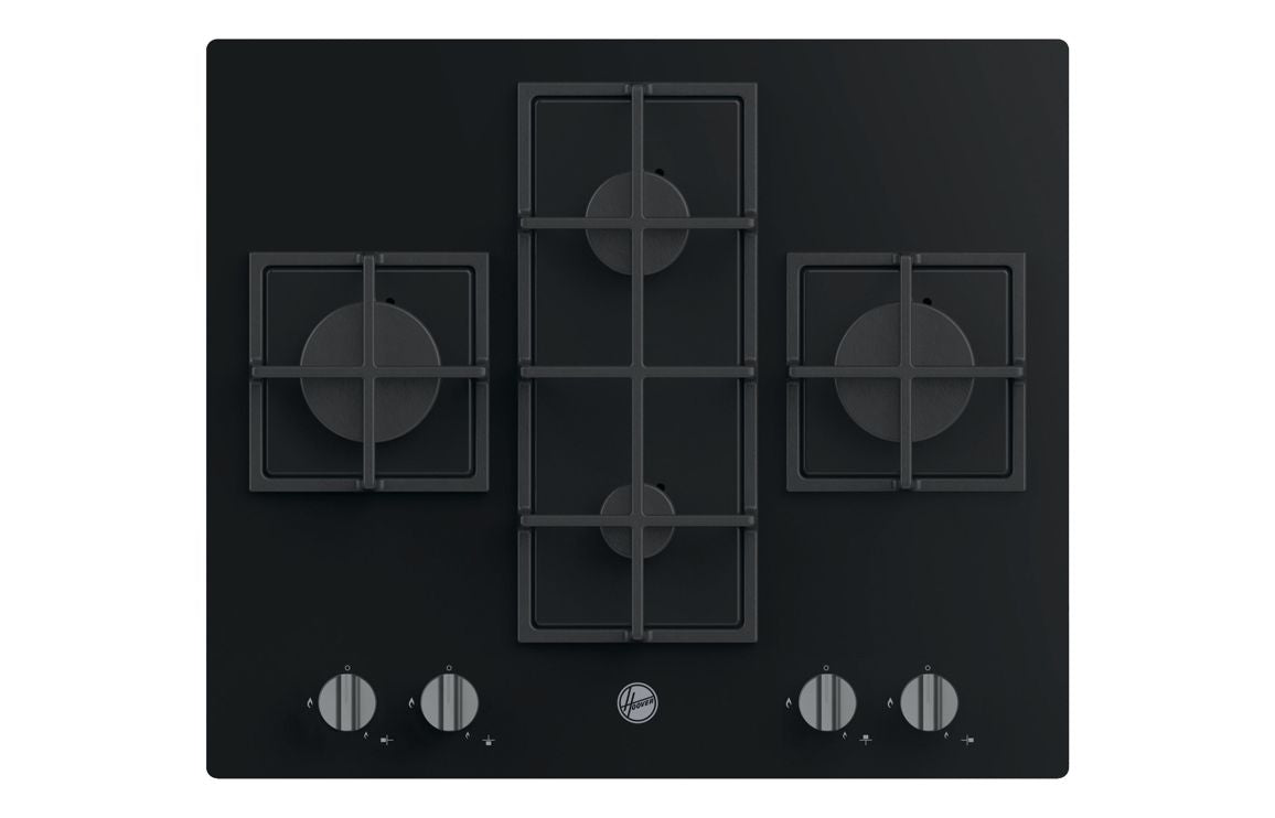 Hoover H300 HVG6DK3B 60cm Gas on Glass Hob - Black Glass UK