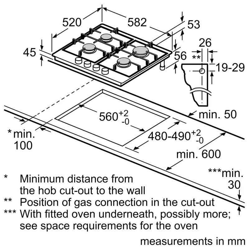 Bosch Series 6 PCP6A5I90 60cm Gas Hob - Stainless Steel