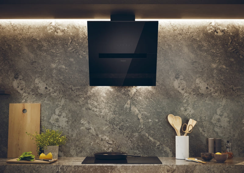 Haier HADG6CBS4BWIFI 60cm Chimney Hood - Black Glass