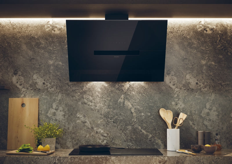 Haier HADG9CBS4BWIFI 90cm Chimney Hood - Black Glass