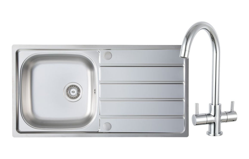 Prima 1B Inset Sink & Staten Tap Pack - Stainless Steel & Chrome